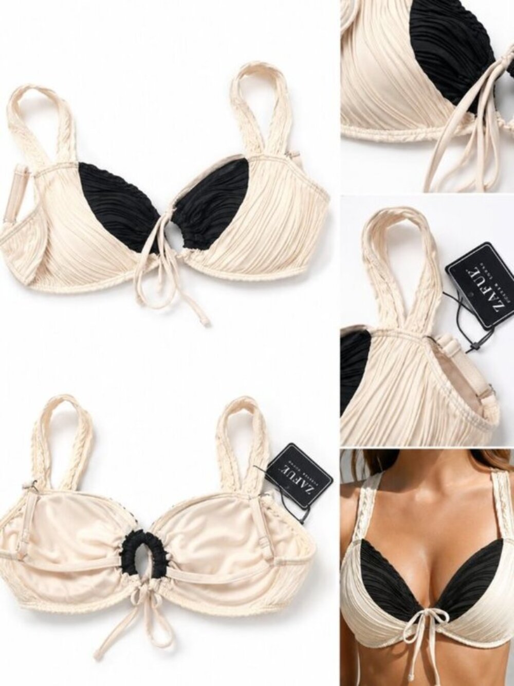 NWT ZAFUL Cream & Black Bikini Top | Mix & Match Swimwear